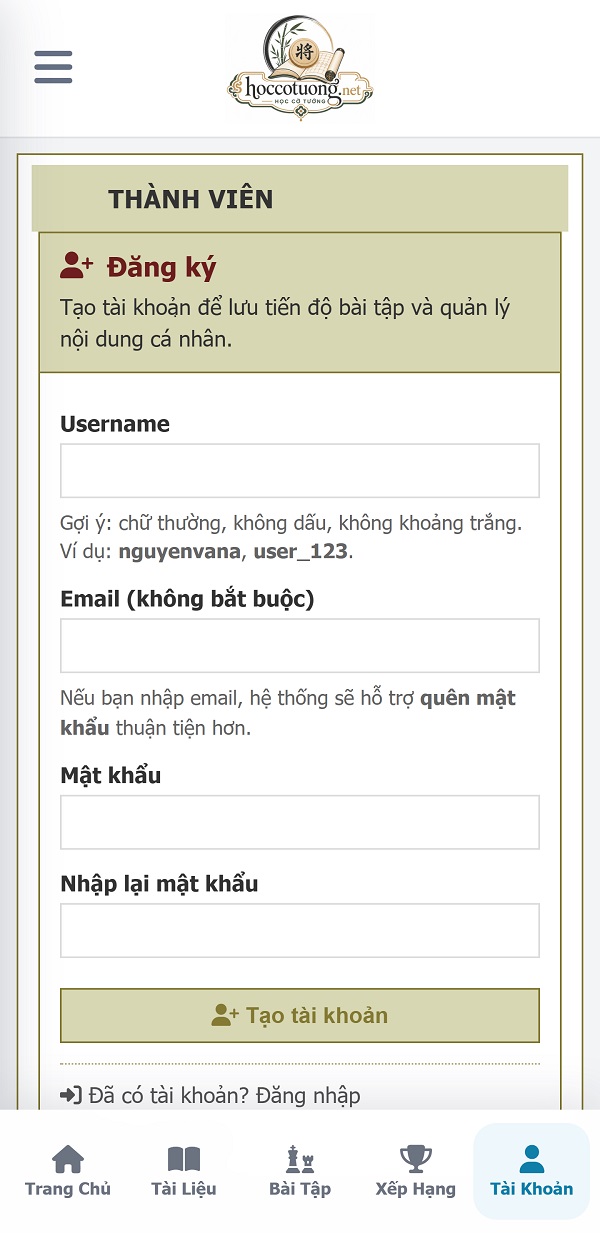 Hướng dẫn đăng ký tài khoản tại hoccotuong.net cho người mới